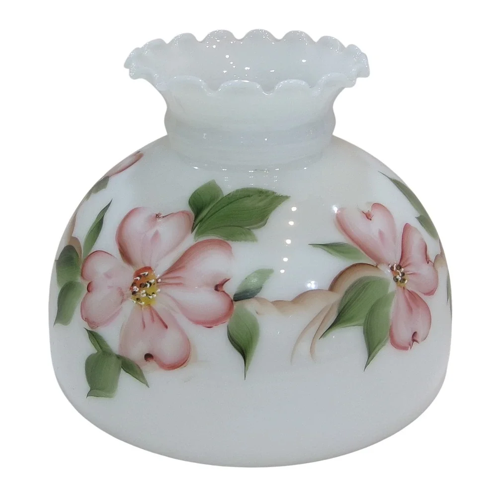 Vintage Milk Glass Ruffled Dogwood Hand Painted Hurricane Lamp Shade